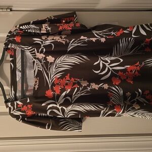 LIZ CLAIBORNE BRAND WOMENS PLUS OLIVE GREEN FLORAL SHORT SLEEVES TOP SIZE 2X